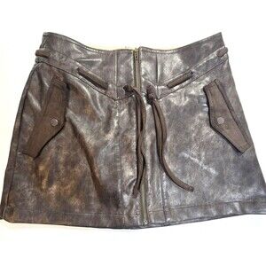 VICI Womens Faux Brown Distressed Leather Mini Skirt SZ Medium Zip Closure